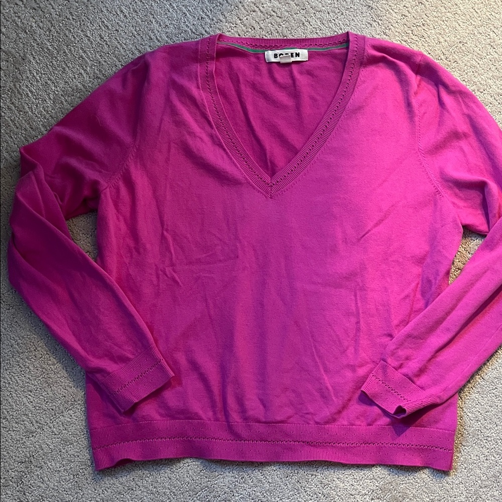 Boden Magenta Pink V-Neck Sweater sz L
